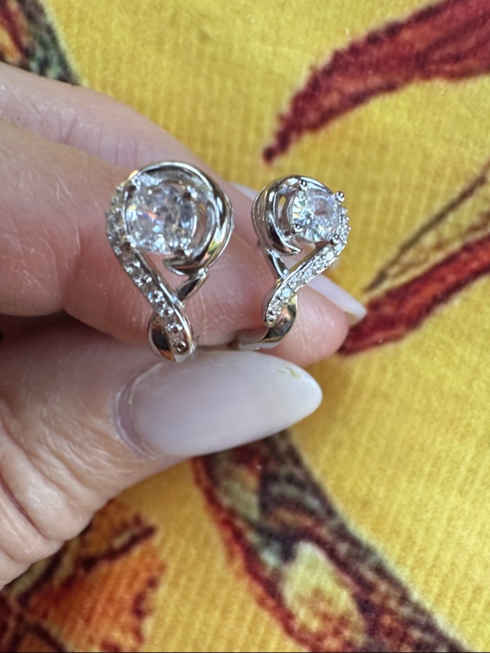 Classic Twisted Huggie Crystal Earrings in Silver